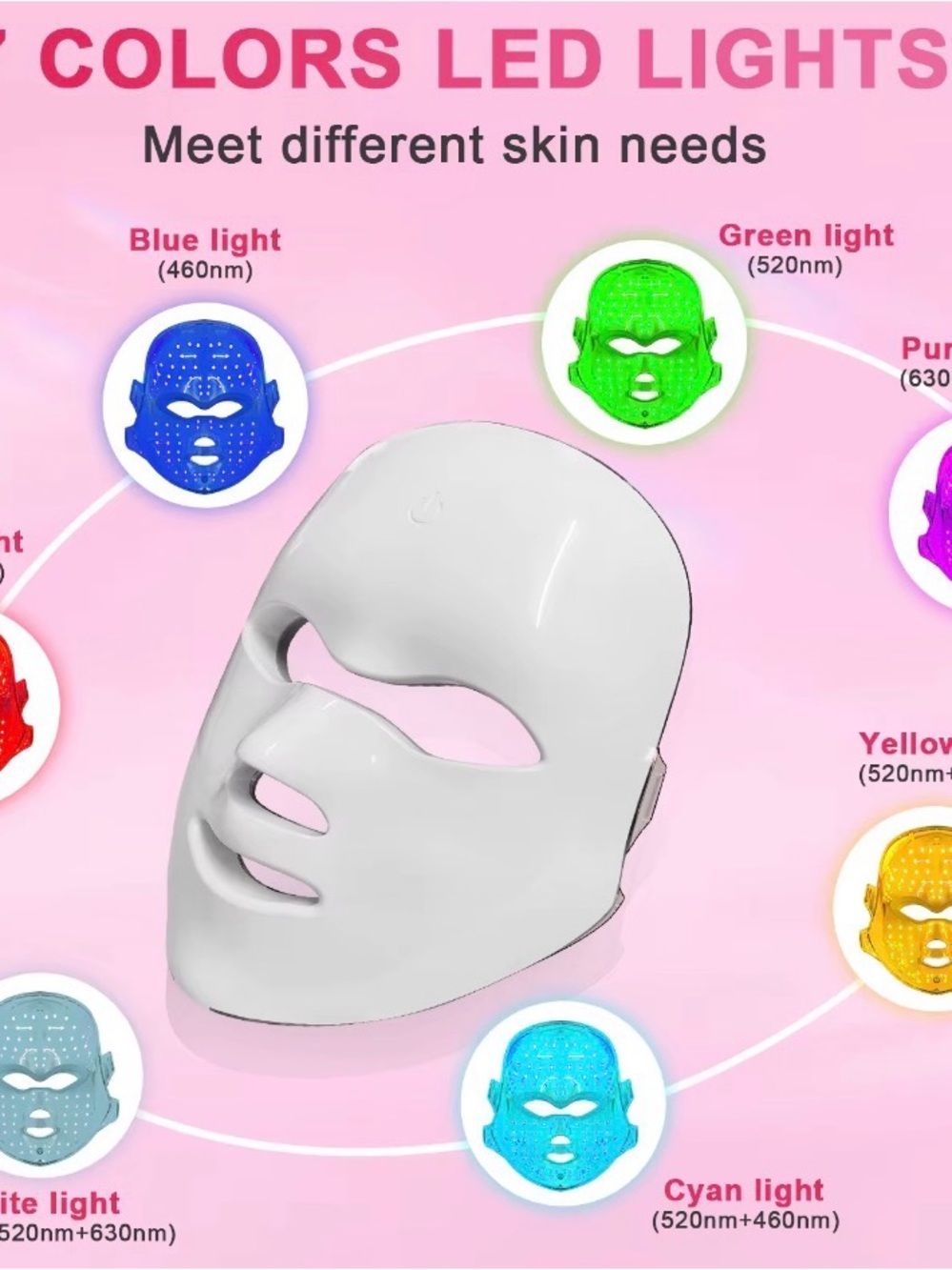 LED Red Light 7-1 Therapy Facial Mask for Women - White by - Picture 4 of 5